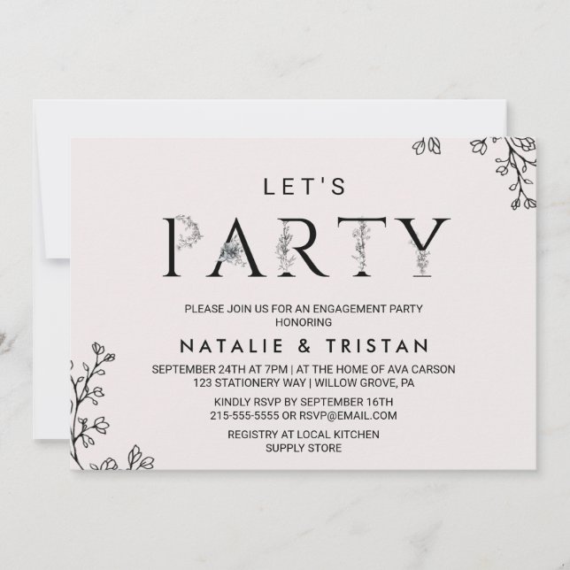 Invitación Tipografía Floral Vamos a la Fiesta (Anverso)