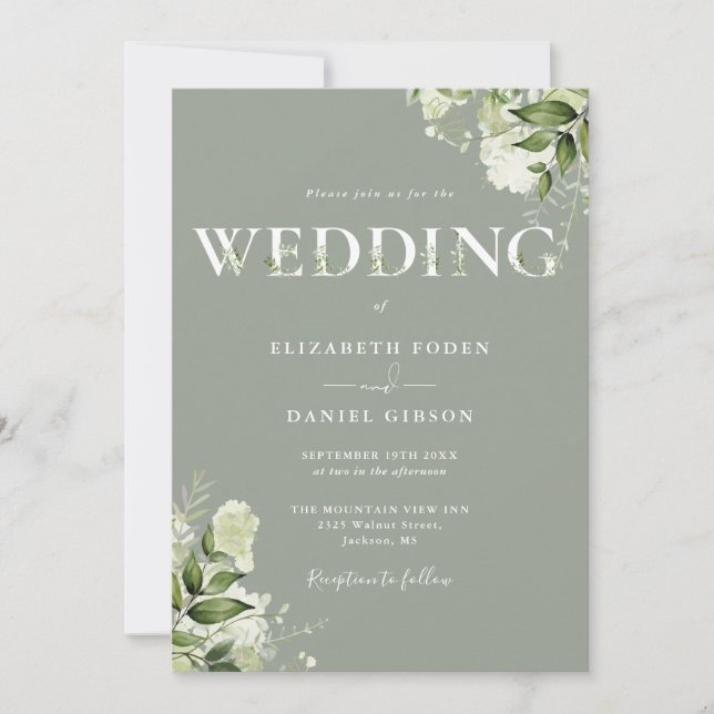 Invitación Tipografía floral verde Boda verde (Anverso)