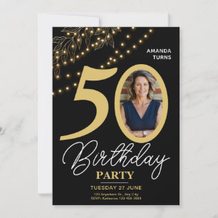 Invitación Tipografía Fotográfica Botánica Elegante 50 Cumple