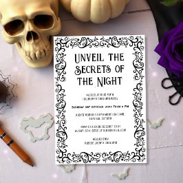 Invitación Tipografía gótica en negro y blanco para Halloween