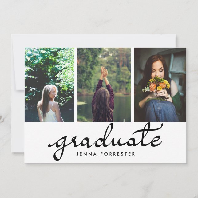Invitación Típografía graduada Tres Fotos Partido de Graduaci (Anverso)
