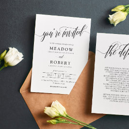 Invitación Tipografía gris a lápiz informal 2 en 1 Boda