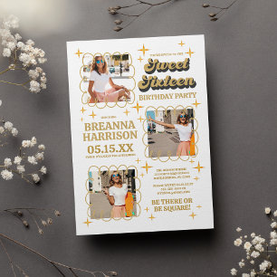 Invitación Tipografía Groovy Retro 70 Dulce Dieciséis