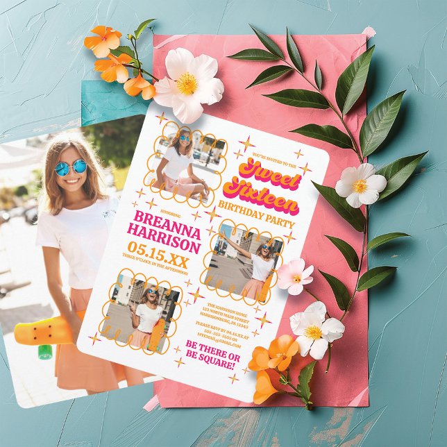 Invitación Tipografía Groovy Retro 70 Dulce Dieciséis (Subido por el creador)