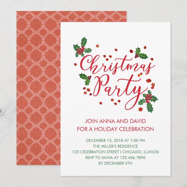 Invitación Tipografía Holly deja Fiesta a Navidades (Anverso / Reverso)