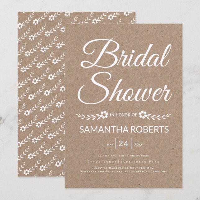 Invitación Tipografía kraft boda de ducha de novia (Anverso / Reverso)