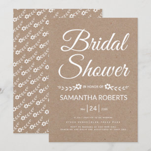 Invitación Tipografía kraft boda de ducha de novia