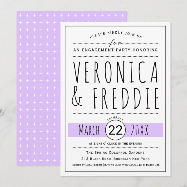 Invitación Tipografía lavender boda fiesta de compromiso (Anverso / Reverso)