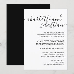 Invitación Tipografía manuscrita de escritura blanco negro el