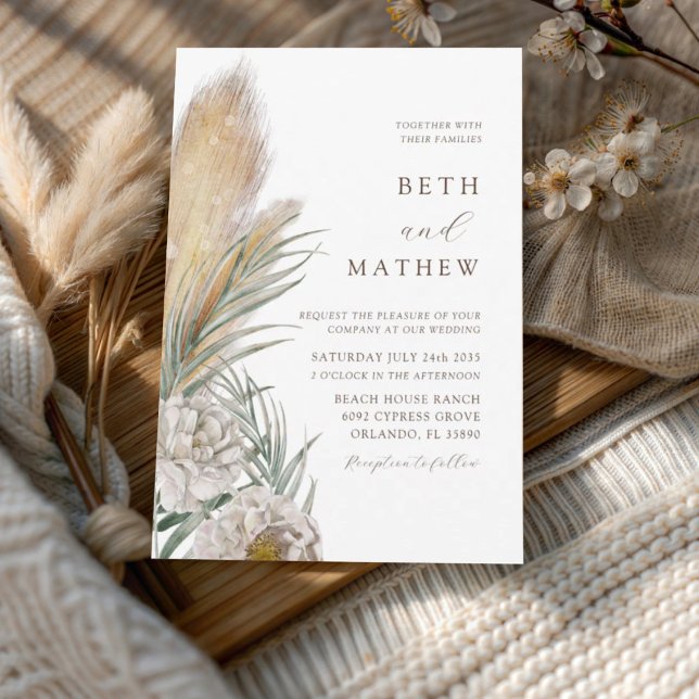 Invitación Tipografía marrón rústica Boda de Pampas  (Subido por el creador)
