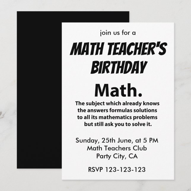 Invitación Tipografía Matemática Cumpleaños de Profesores de  (Anverso / Reverso)