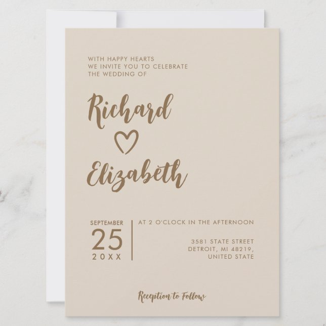 Invitación Tipografía mínima Boda moderno limpio (Anverso)