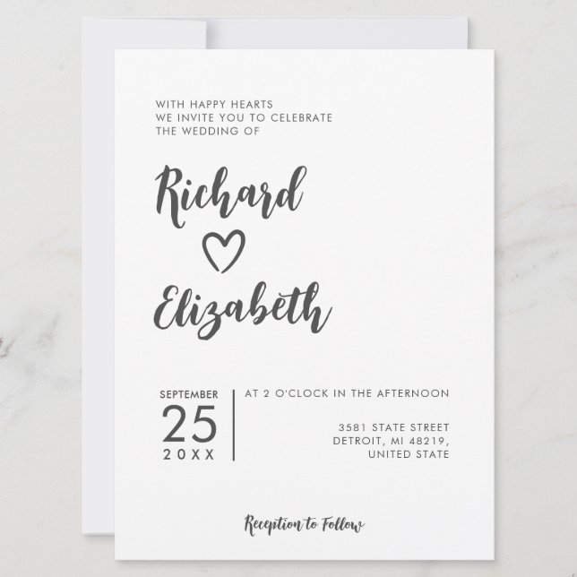 Invitación Tipografía mínima Boda moderno limpio (Anverso)