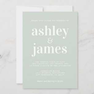 Invitación Tipografía mínima moderna Boda verde pastel