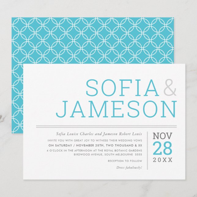 Invitación TIPOGRAFÍA MINIMAL simple azul turquesa moderno (Anverso / Reverso)