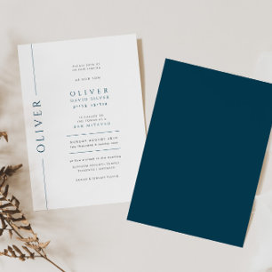 Invitación Tipografía minimalista azul y blanca para Bar Mitz