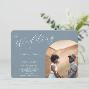 Invitación Tipografía minimalista Boda de fotografía azul tur