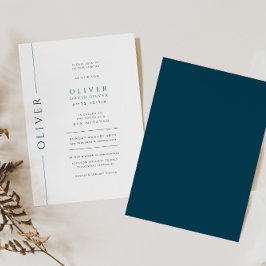 Invitación Tipografía minimalista de Bar Mitzvah en azul y bl