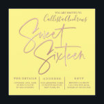 Invitación Tipografía minimalista de oro rosa amarillo dulce<br><div class="desc">Esta es una elección elegante y elegante para las dulces invitaciones de tu hija a la fiesta de 16 años. Presenta una tipografía falsa de personalizado de oro rosa impresa sobre un fondo amarillo sol simple. Es un diseño moderno, único y jovial que encantará a la chica de cumpleaños y...</div>