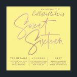 Invitación Tipografía minimalista de oro rosa amarillo dulce<br><div class="desc">Esta es una elección elegante y elegante para las dulces invitaciones de tu hija a la fiesta de 16 años. Presenta una tipografía falsa de personalizado de oro rosa impresa sobre un fondo amarillo sol simple. Es un diseño moderno, único y jovial que encantará a la chica de cumpleaños y...</div>