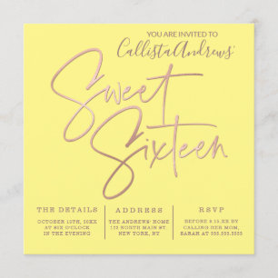 Invitación Tipografía minimalista de oro rosa amarillo dulce 