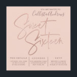 Invitación Tipografía minimalista de oro rosa dulce 16<br><div class="desc">Esta es una elección elegante y elegante para las dulces invitaciones de tu hija a la fiesta de 16 años. Presenta una tipografía falsa de personalizado de oro rosa impreso sobre un simple fondo rosa rubor. Es un diseño moderno, único y jovial que encantará a la chica de cumpleaños y...</div>