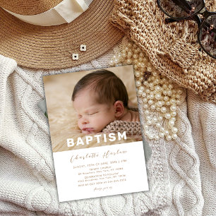 Invitación Tipografía Minimalista moderna Baptismo de foto be