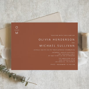 Invitación Tipografía minimalista Monograma Boda Terracota