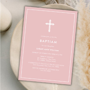 Invitación Tipografía Minimalista rosa a través del bautizo