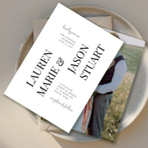 Invitación Tipografía Minimalista simple foto de Boda negro