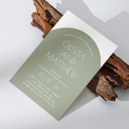 Invitación Tipografía moderna arco boda verde salvia + QR