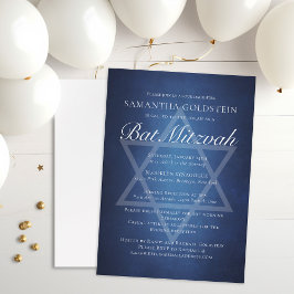 Invitación Tipografía moderna azul blanca formalmente Bat Mit