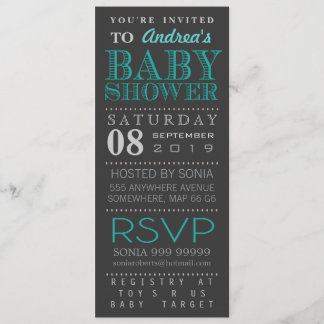 Invitación Tipografía moderna Baby Shower de la turquesa de