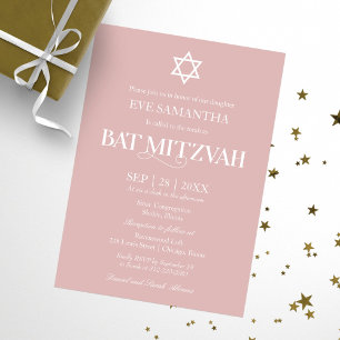 Invitación Tipografía moderna Bar Mitzvah Rosa Polvo