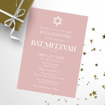 Invitación Tipografía moderna Bat rosa mojado Mitzvah<br><div class="desc">Tipografía moderna Invitación a Mitzvah del murciélago rosado seco</div>