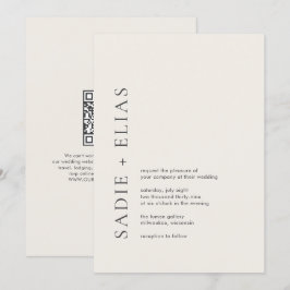 Invitación Tipografía Moderna Beige Elegante Código QR Boda