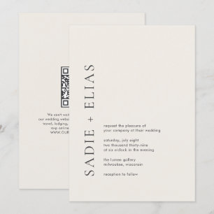 Invitación Tipografía Moderna Beige Elegante Código QR Boda