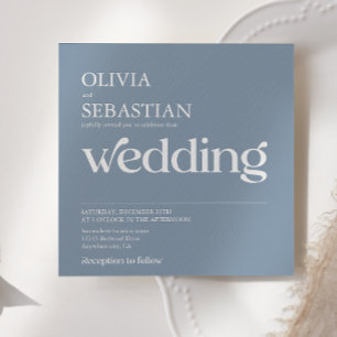 Invitación Tipografía moderna Boda azul turbulento foto cuadr