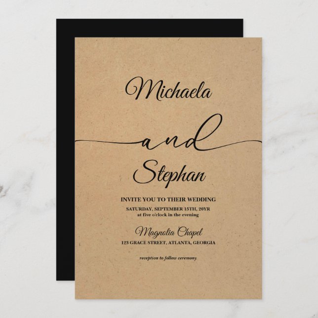 Invitación Tipografía moderna | Boda de Bellisia en negrita (Anverso / Reverso)