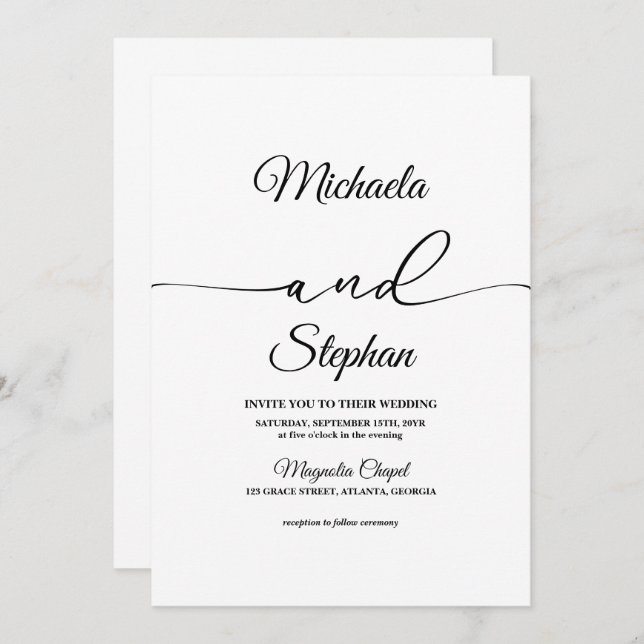 Invitación Tipografía moderna | Boda de Bellisia en negrita (Anverso / Reverso)