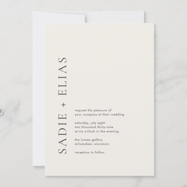 Invitación Tipografía Moderna Boda Elegante Beige (Anverso)