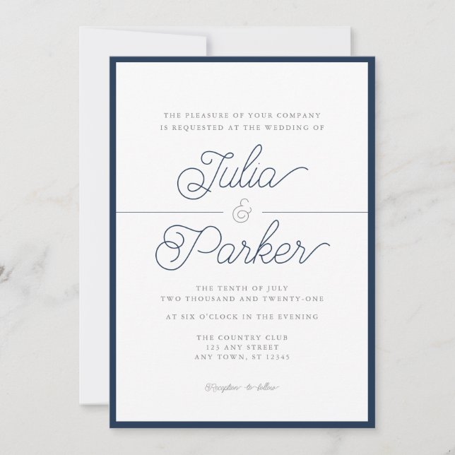 Invitación Tipografía moderna Boda simple de frontera naval (Anverso)