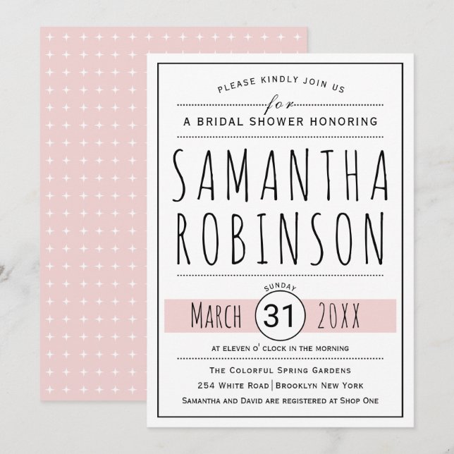 Invitación Tipografía moderna boda verde ducha de novia (Anverso / Reverso)