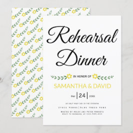 Invitación Típografía moderna cena de ensayo boda amarillo