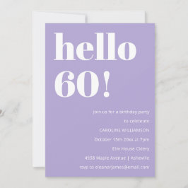Invitación Tipografía Moderna Cumpleaños 60 de Lavanda