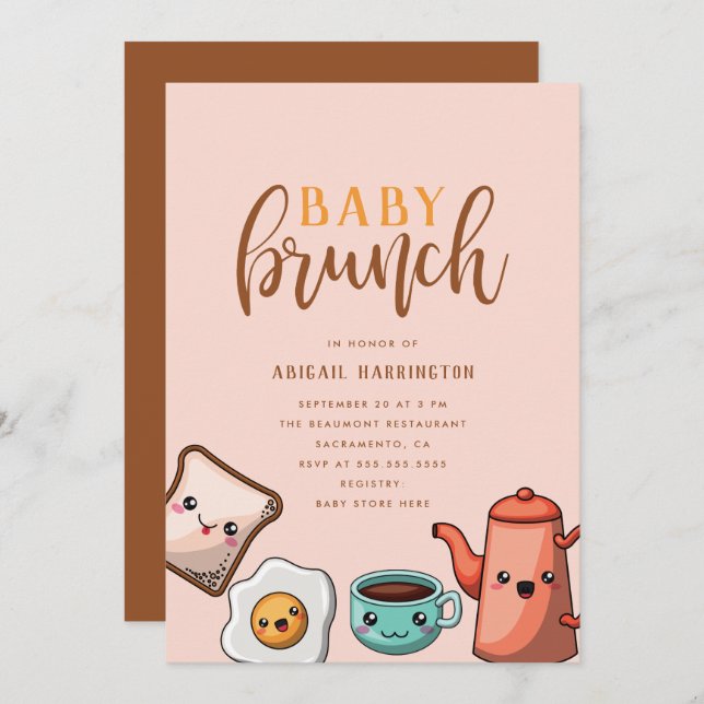 Invitación Tipografía moderna Cute Kawaii Baby Brunch (Anverso / Reverso)