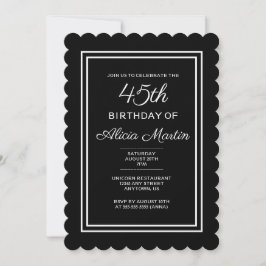 Invitación Tipografía moderna de 45 años en blanco y negro