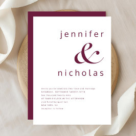 Invitación Tipografía moderna de boda de color burdeos