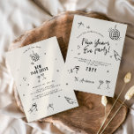 Invitación Tipografía moderna de Coquette fiesta de la Vísper<br><div class="desc">Crema y blanco negro dibujados a mano años nuevos incluso fiestas bebidas cóctel disco bola arco coqueta fiesta invitación.</div>