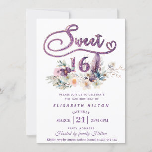 Invitación Tipografía moderna de Purpurina floral